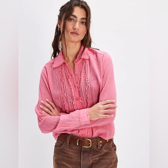Free People FP One Drew Tuxedo Shirt Size Medium - Picture 1 of 10